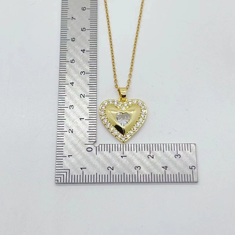 Heart Pendant Necklace Copper Gold Plated With Colorful Zircon Shiny Geometric Clavicle Chain Jewelry For Women
