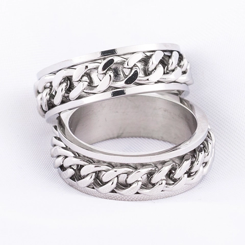 Stainless Steel Rotatable Chain Ring Spinner Cuban Link Stress Relief Punk Industrial Minimalist Jewelry For Men Women
