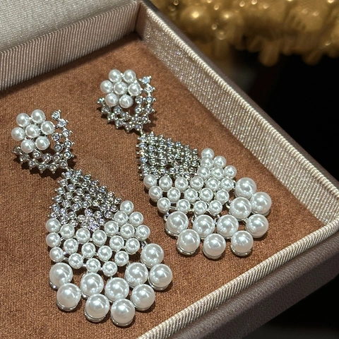 Pendientes De Borla Estilo Palacio Retro Con Imitación Perla Artificial Diamante De Imitación Y Poste De Plata Para Mujer Lujo Gota De Agua