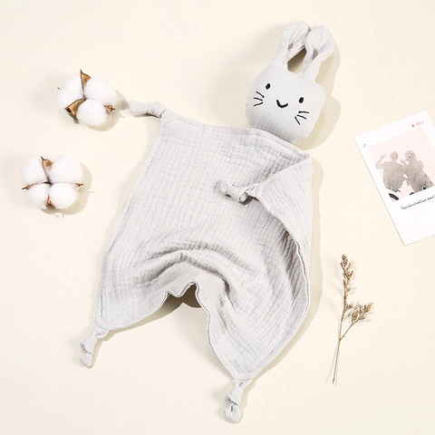 Baby Security Blanket Soft Cotton Muslin Rabbit Animal Soothing Towel For Infants Breathable Knotted Corners Comforter