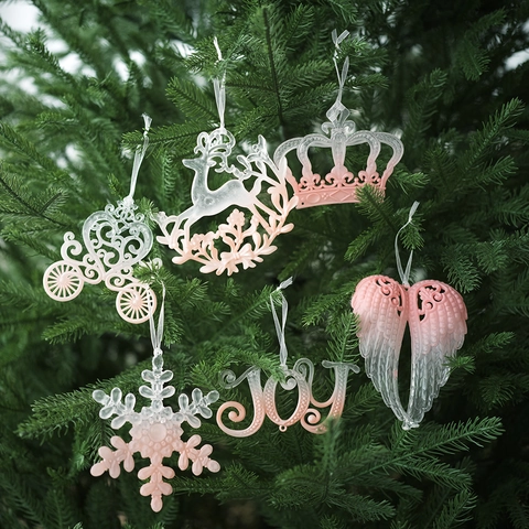 Kerstboom Hangende Ornamenten Roze Transparant Verloop Kunststof Acryl Mat Feestelijke Decoratie