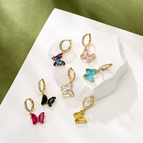 Schmetterling Hoop Ohrringe Bunter Kristall Vergoldet Kupfer Zirkon Modeschmuck Für Damen