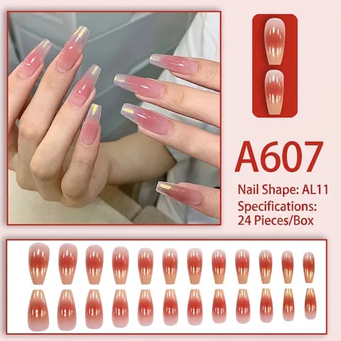Coffin Press On Nägel Lang Pfirsich Rouge Verlauf Rosa Abnehmbare Künstliche Falsche Nagelspitzen Mit Kleber Eleganter Einfacher Stil