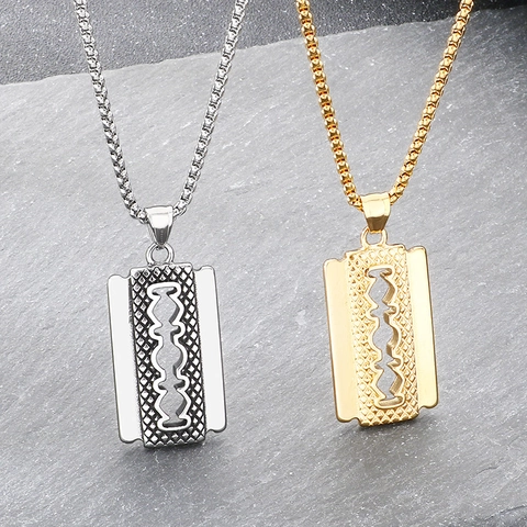 Collar Con Colgante De Hoja De Afeitar Acero Inoxidable Punk Gótico Hip Hop Joyería Para Hombre Mujer Estilo Industrial