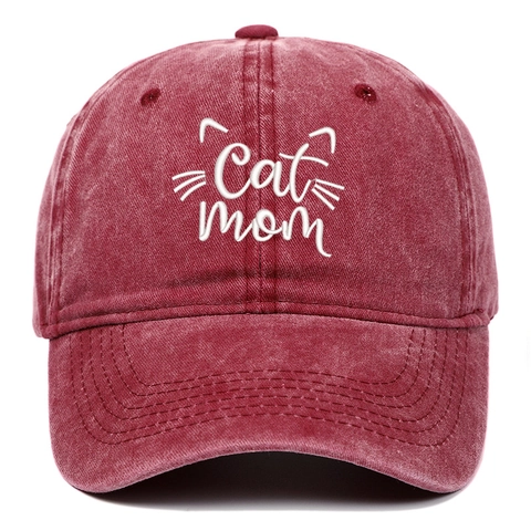 Honkbalpet Gewassen Katoen Geborduurd Cat Mom Patroon Vintage Verstelbare Papa Pet Zonnehoed Casual