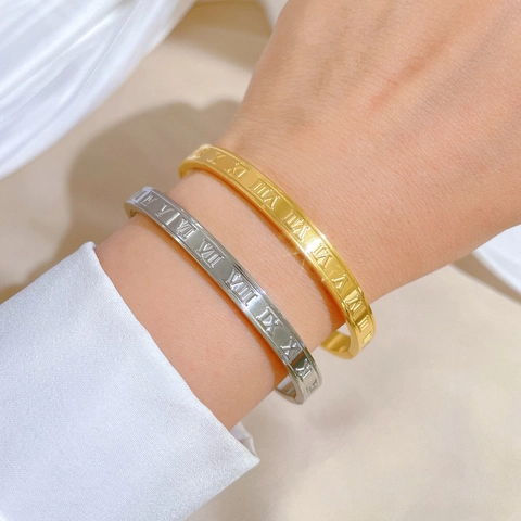 Bracciale Rigido Numeri Romani Acciaio Al Titanio Minimalista Retro Bracciale In Acciaio Inossidabile Per Donna Gioielli