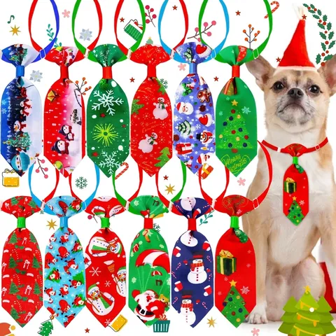 Christmas Pet Neckties Adjustable Polyester Grosgrain Ribbon Xmas Patterns Ties For Dogs Cats Holiday Party Decoration