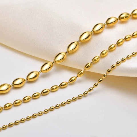 Minimalistisches Oliven-Reis-Perlen-Armband Edelstahl IP Vergoldet Bohnenkette Verstellbar Für Damen Vintage Polierter Schmuck