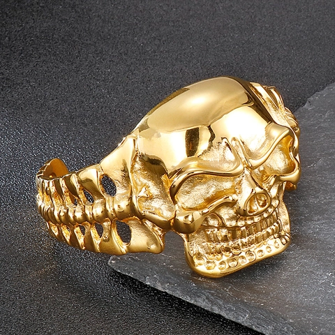 Brazalete De Calavera Para Hombre De Acero Inoxidable Esqueleto Hueso Punk Gótico Joyería