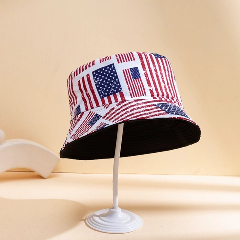 Reversible Bucket Hat US Flag Print Polyester Sun Protection Outdoor Fashion Unisex Sun Hat