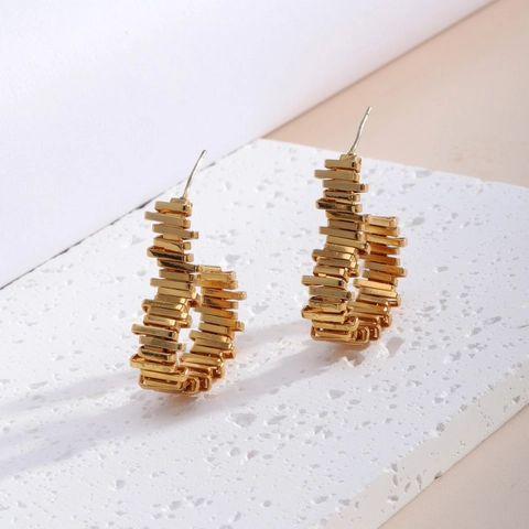 Geometric C-Shaped Hoop Earrings For Women Gold Plated Copper With 925 Sterling Silver Earring Post Jewelry