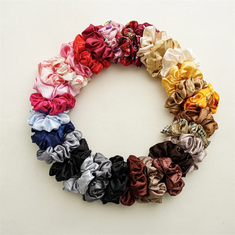 Satin Scrunchies Large Elastic Hair Ties Elegant Satin Like Ponytail Holders Solid Colors Floral Prints Fashion Hair Accessories Women
