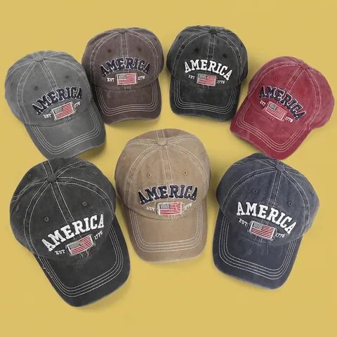 Casquette De Baseball En Coton Lavé AMERICA Drapeau USA Broderie Rétro Ajustable Chapeau Papa Unisexe