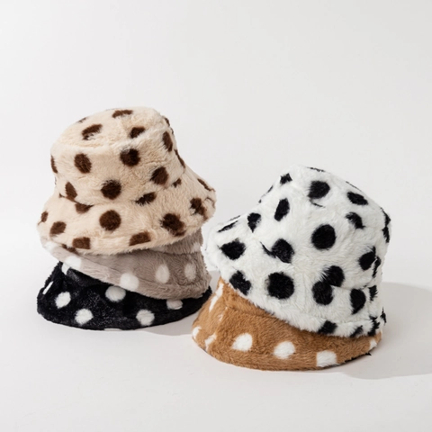Cappello a Secchiello in Pelliccia Sintetica a Pois Invernale Caldo di Peluche Berretto da Pescatore per Uomo Donna Casual Antivento