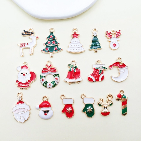Christmas Alloy Enamel Pendants For DIY Jewelry Making Santa Claus Christmas Tree Reindeer Socks Charms For Bracelet Necklace Accessory