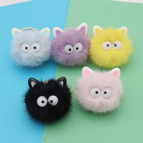Lindo Llavero de Peluche Duende del Polvo Pelo Sintético Pompon Adorno para Bolso Con Ojos Grandes y Anillo de Metal para Mujer