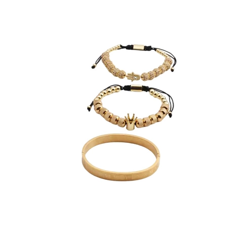 Brazalete De Acero Inoxidable Y Pulsera De Cuentas De Cobre Circonita Mano De Hamsa Corona Números Romanos Punk