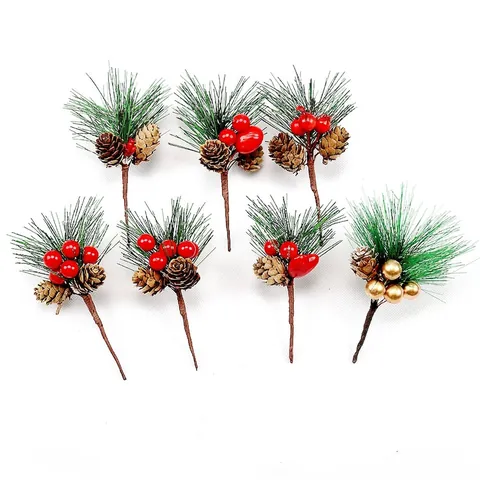 Artificial Christmas Pine Needle Berry Pinecone Picks Stems For Wreath DIY Crafts Holiday Party Home Table Decor