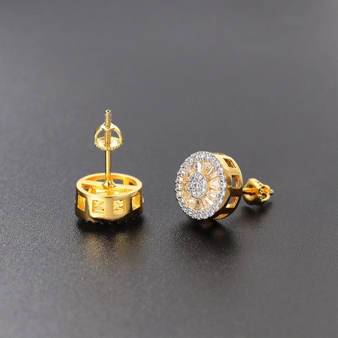 Runde Iced Out Hip Hop Ohrstecker Für Damen Herren Kupfer Zirkonia Micro Pave Schraubverschluss Gold Silber Vergoldet