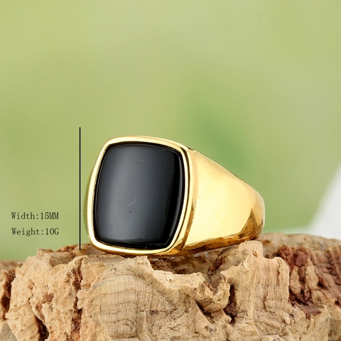Anillo De Sello Cuadrado De Acero Inoxidable Con Ojo De Tigre Y Ónice Negro Joyería Geométrica Pulida Para Hombres Mujeres