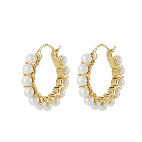 Pendientes De Aro De Perlas Artificiales Estilo Francés Vintage Elegantes Joyas De Cobre En Forma De C Para Mujeres