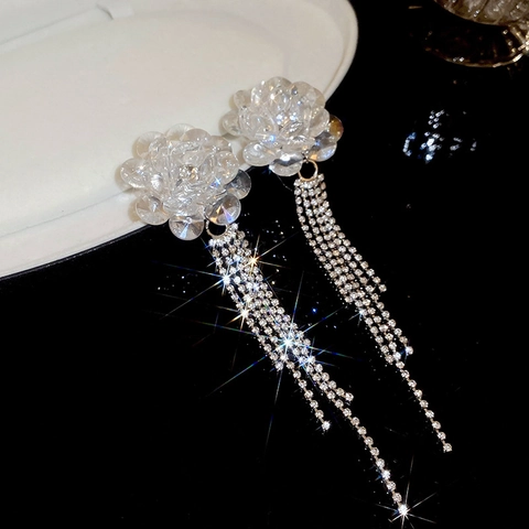 Bloem Kwastje Oorbellen Legering Kunstmatig Kristal Strass Met Zilveren Oorbel Post Elegante Bruiloft Feest Sieraden