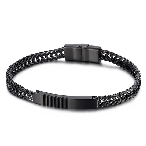 Pulsera De Cadena De Trigo De Acero Inoxidable Para Hombre Con Hebilla Magnética Placa De Metal Geométrica Estilo Punk