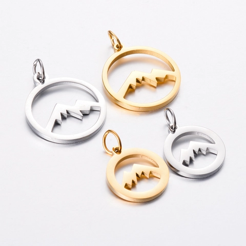 Round Mountain Peak Hollow Stainless Steel Charms Pendants For DIY Necklace Bracelet Jewelry Making Accessories