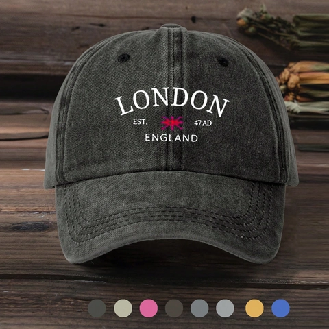 Casquette De Baseball Lavée Imprimée Lettres London England Vintage Ajustable Protection Solaire Pour Voyage En Plein Air