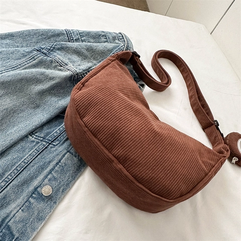 Corduroy Shoulder Bag Large Capacity Hobo Tote With Round Coin Purse Retro Japanese Style Crossbody Bag For Women