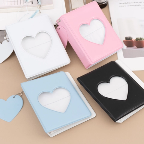 Mini Fotoalbum PVC Herz Ausschnitt Kartenbuch Mit Kette Für Idol Fotokarten Ins Stil Tragbarer Kleiner Bilderspeicher