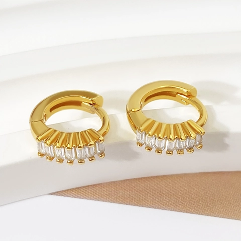 Huggie Hoop Ohrringe AAA Zirkon Eingelegt Messing 18k Vergoldet Geometrischer Minimalistischer Schmuck Für Damen