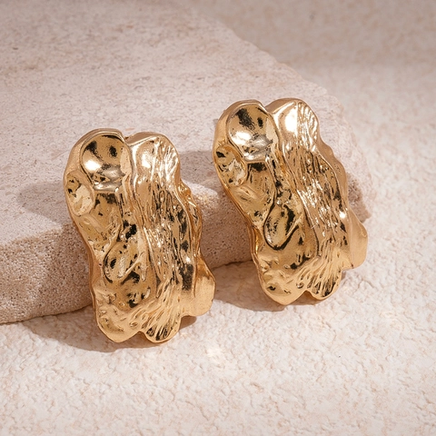 Irregular Geometric Alloy Stud Earrings With 925 Sterling Silver Earring Post Lava Wrinkle Minimalist Gold For Women