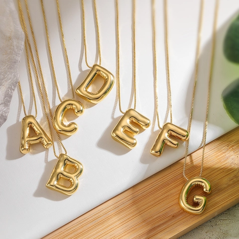 Balloon Letter Necklace 3D Puffer Initial Pendant Copper Gold Plated Clavicle Chain Minimalist Jewelry For Women
