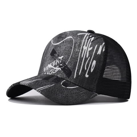 Cappello Trucker In Cotone Lavato Con Stampa Graffiti E Rete Traspirante Streetwear Vintage Per Uomo Donna