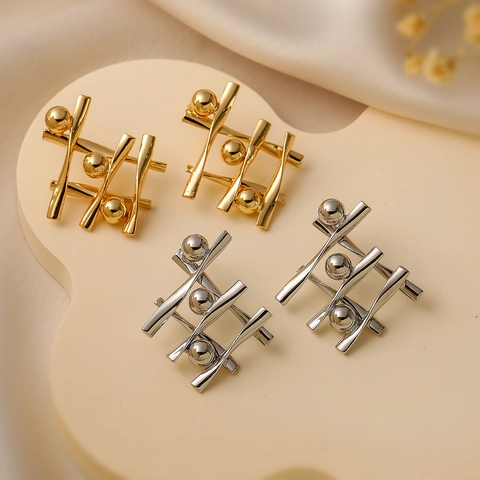 Orecchini A Perno Geometrici Irregolari Con Perno In Rame Placcato Oro Reale Griglia Croce Stile Moderno Minimalista Per Donne