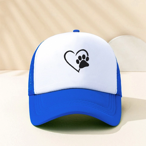 Trucker Hat Mesh Baseball Cap Atmungsaktiv Sonnenschutz Herz Pfote Druck Verstellbar Snapback Für Herren Damen