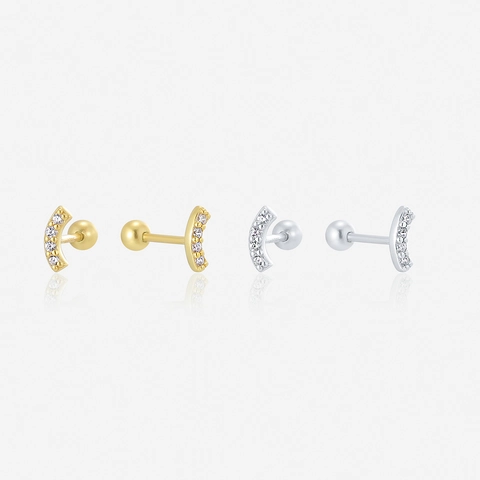 925 Sterlingsilber 14K Gold Vergoldet Minimalistische Bogen Zirkonia Ohrstecker Für Damen Kleine Schraubverschluss Barbell Schmuck