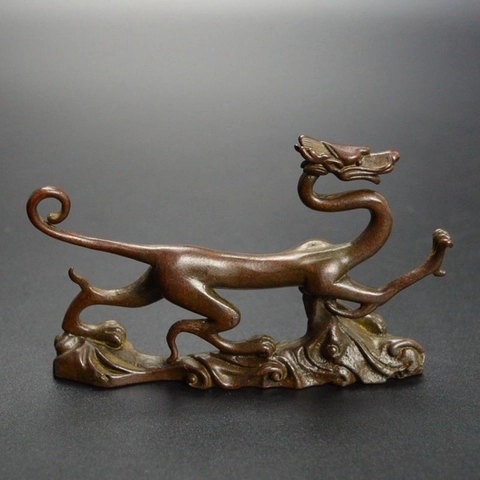 Four Mythical Beasts Antique Bronze Alloy Figurines Dragon Tiger Phoenix Tortoise Desk Ornament Tea Pet Home Decor