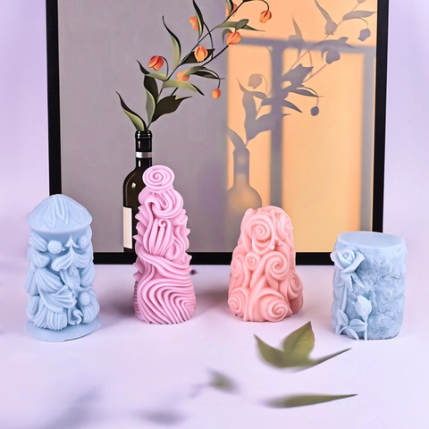Silicone Mold Retro Textured Cylindrical Spiral Wave Rose Flower Relief DIY Handmade Candle Soap Making Aromatherapy Craft Tool