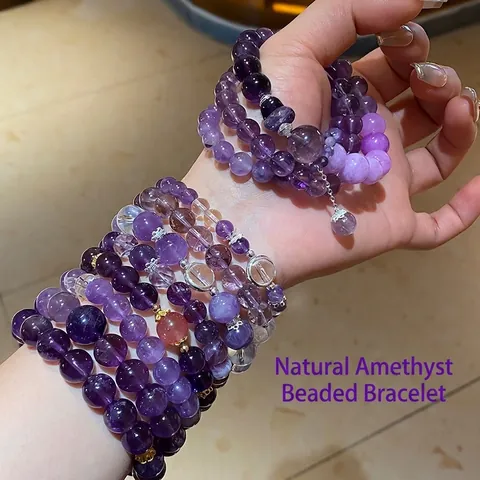 Handcrafted Natural Amethyst Beaded Bracelet With Hetian Jade Agate Crystal Stone Elegant Vintage Jewelry For Women