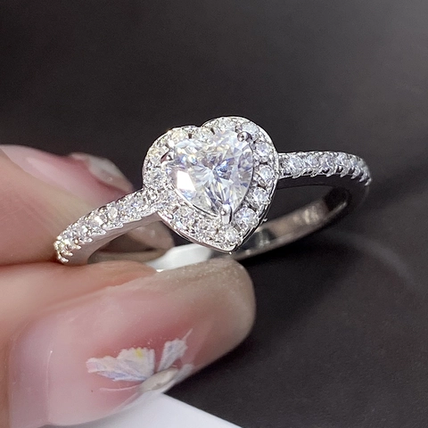 Heart Shaped Zirconia Ring Copper AAA+ Cubic Zirconia Halo Pave Engagement Wedding Romantic Jewelry For Women