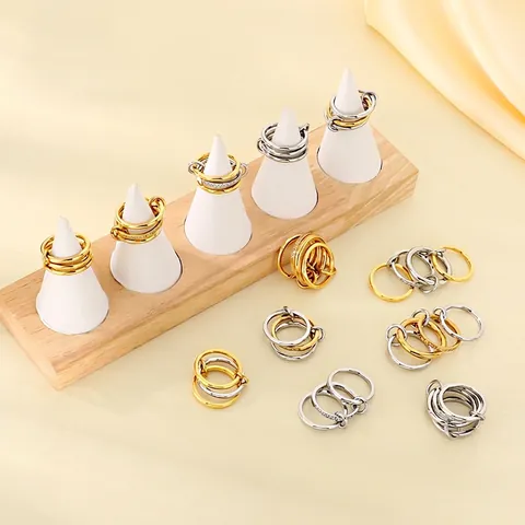 Anelli Intrecciati Alla Moda Multistrato In Acciaio Inossidabile Con Strass Gioielli Da Dito Estetici Minimalisti Per Donna