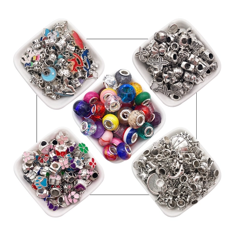 DIY Bracelet Making Accessories Alloy Enamel Glass Large Hole Beads Snake Chain Heart Pendants Fashion Trendy Jewelry