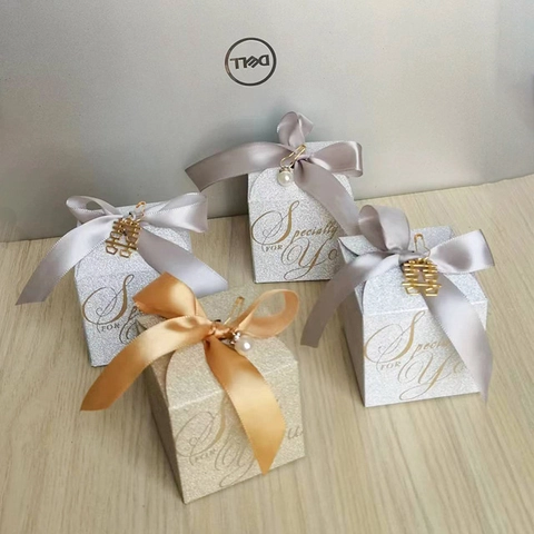 Glitter Candy Gift Boxes With Ribbon And Artificial Pearl For Wedding Engagement Party French Style Elegant Favor Box