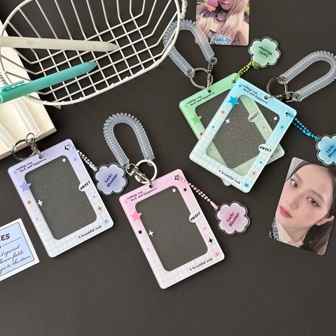 Acryl Fotokartenhalter Mit Federband Glitzer Sternenmuster Ausweis Schutzhülle Für K-pop Fotos Ins Stil