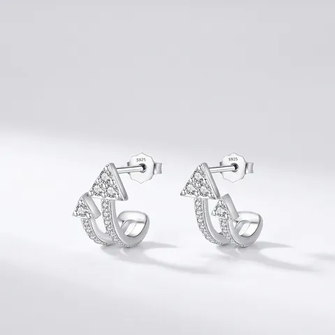 Orecchini A Lobo Geometrici A Doppia Freccia Argento Sterling 925 Zirconia Micro Pavé Gioielli Per Donna