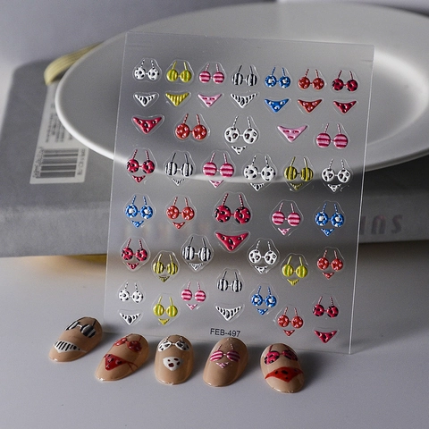 Adesivi Per Unghia 5D Impermeabile Cartone Animato Mucca Bikini Floreale DIY Manicure Decorazione Per Donne Bambini