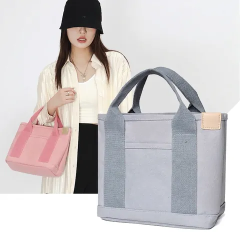Canvas Tote Bag For Women Large Capacity Minimalist Japanese Style Handbag With External Pocket Casual Daily Commute