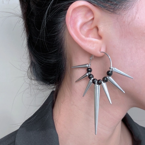 Gothic Punk Alloy Star Cross Drop Earrings For Women Silver Tone Spike Tassel Leverback Star Hoop Earrings Y2K Jewelry Gift